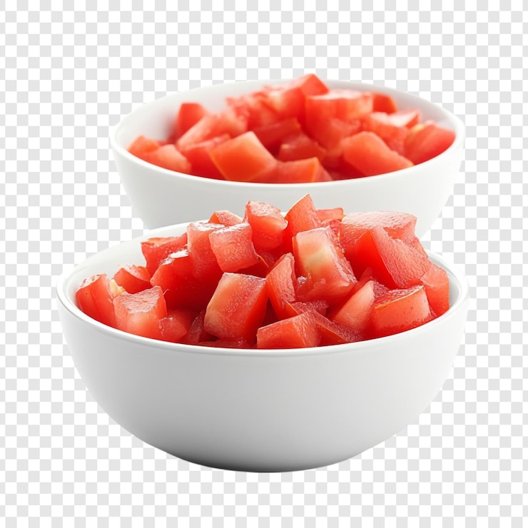 PSD gratuito due ciotole di pomodori appena tagliati, pomodori rossi e succosi, pronti per la cottura o l'insalata