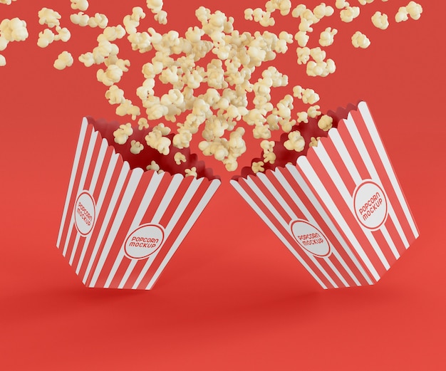 Due secchi con mockup di popcorn