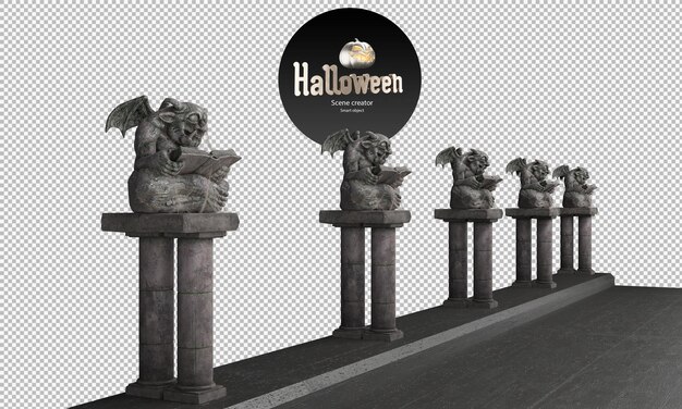 Duivelsbeelden demonenbeelden naast loopbrug halloween decoratieve beelden Premium Psd