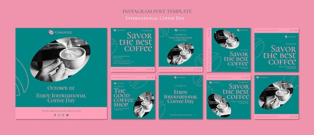 Gratis PSD duotone internationale koffiedag instagram postsjabloon