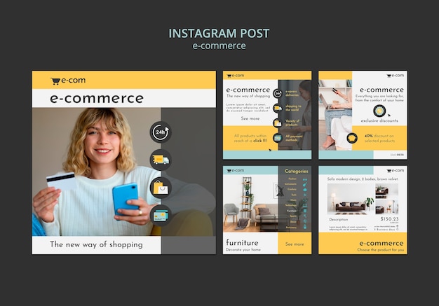 Gratis PSD e-commerce kortingen instagram posts sjabloon