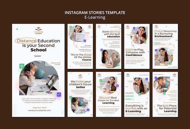 E-learning y clases a distancia en línea colección de historias de instagram