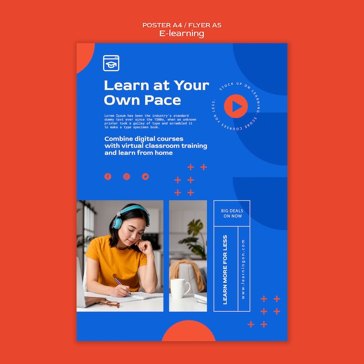 Gratis PSD e-learning en online afstandslessen verticale postersjabloon