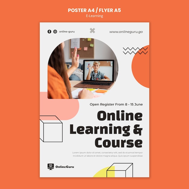 Gratis PSD e-learning verticale postersjabloon met geometrische vormen