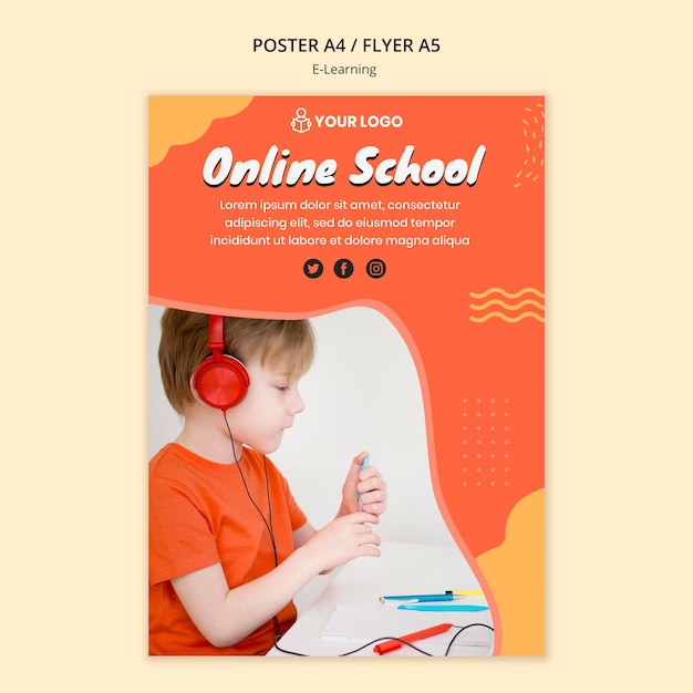 Gratis PSD e leren poster sjabloon