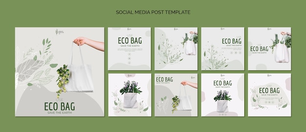 Eco bag reciclar para el medio ambiente plantilla de publicación de redes sociales