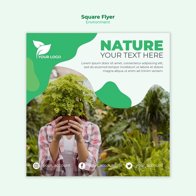 Ecologische vierkante flyer met fotosjabloon