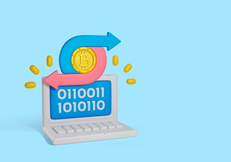 PSD gratuito ed ilustración de criptomoneda con computadora portátil
