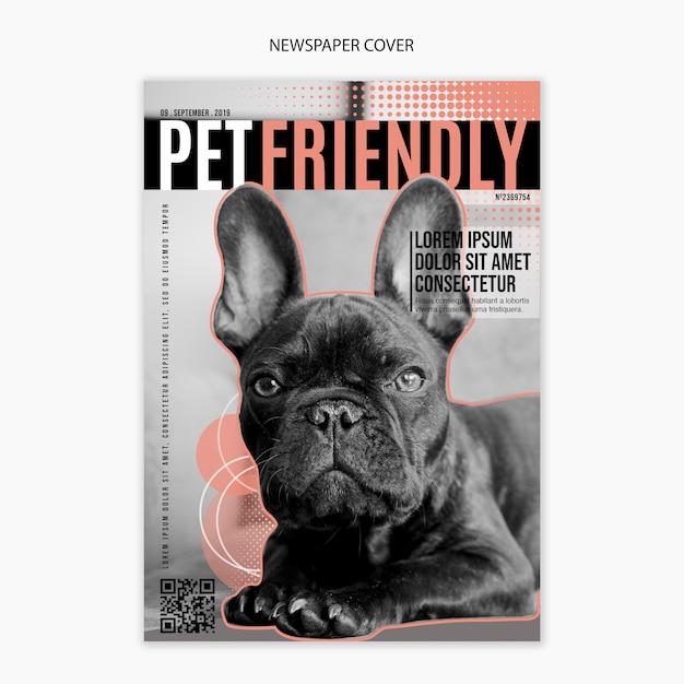 PSD gratuito edición de periódico con perro amigable en portada