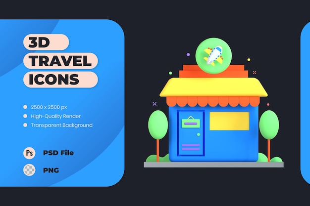 PSD gratuito edificio de agencia de viajes de ilustración de icono 3d