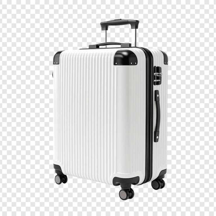 Gratis PSD een elegante witte koffer klaar voor je volgende avontuur.