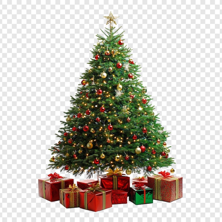 Gratis PSD een feestelijke kerstboom met geschenken