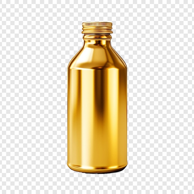 Gratis PSD een fles van gouden kleur wordt geïsoleerd getoond op een transparante achtergrond