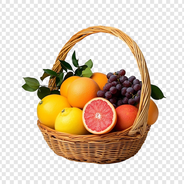 Gratis PSD een heerlijke mand met vers fruit sinaasappels grapefruit citroenen en druiven