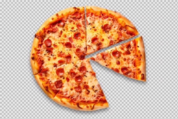 Gratis PSD een heerlijke vers gemaakte peperoni pizza geïsoleerd op een transparante achtergrond