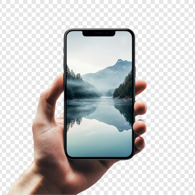 Een prachtig uitzicht op het meer en de bergen op de smartphone