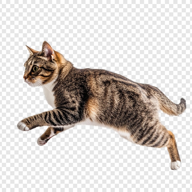 Gratis PSD een verbluffende tabby-kat in midleap gracieuze beweging en feline behendigheid