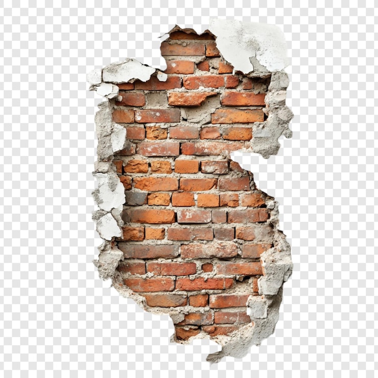 Gratis PSD een verscheurde bakstenen muur die zijn leeftijd en verweerde textuur eronder laat zien
