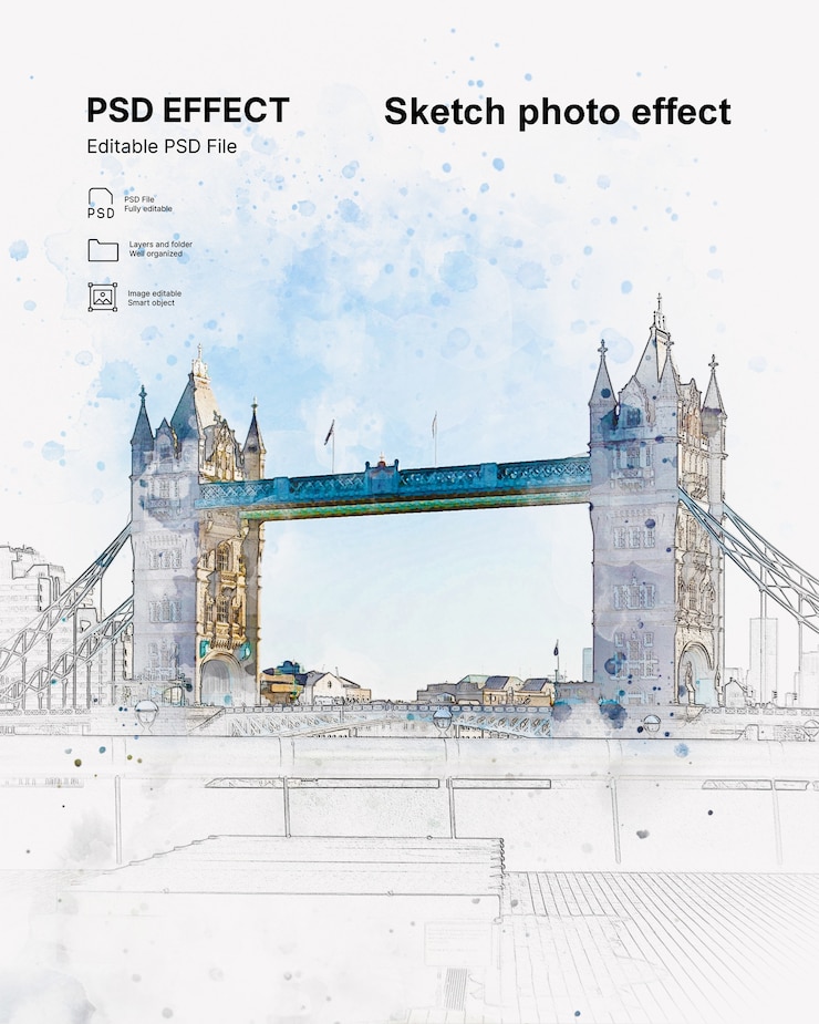 PSD gratuito efecto de foto de boceto