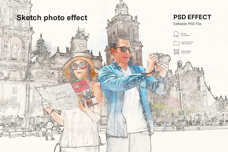 PSD gratuito efecto de foto de boceto