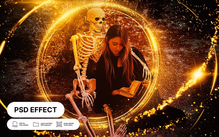 PSD gratuito efecto de la foto dorada