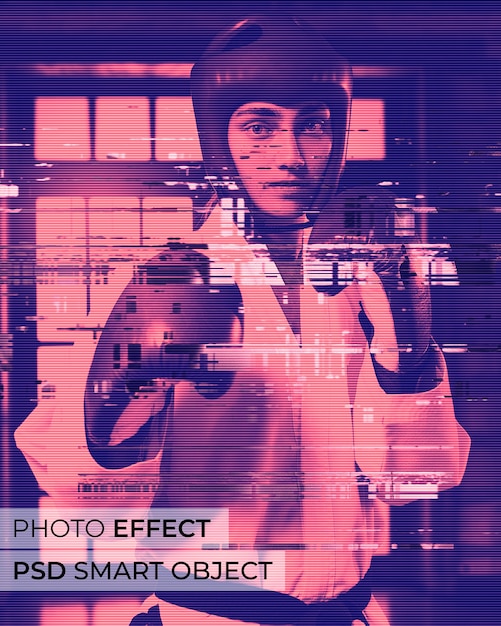 PSD gratuito efecto de foto de glitch duotone