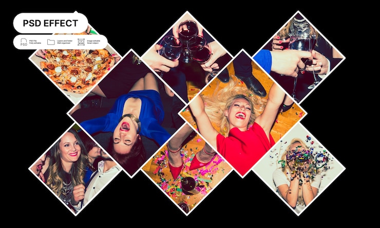 PSD gratuito efecto de fotografía de conjunto de cuadrícula de collage