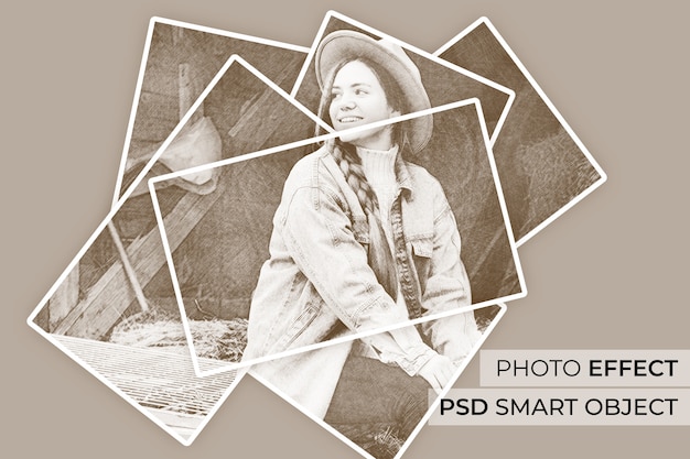 PSD gratuito efecto fotográfico dibujo a lápiz