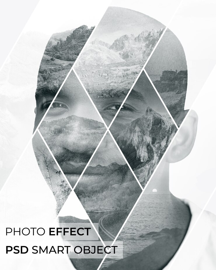 PSD gratuito efecto fotográfico de formas de doble exposición.