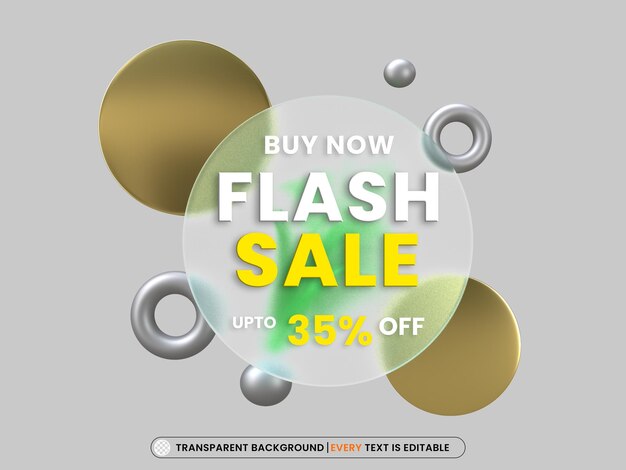 Efecto de morfismo de vidrio transparente de venta flash con texto editable