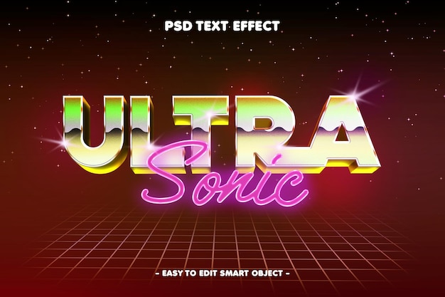 Efecto de texto 3d de estilo ultra sonic retro