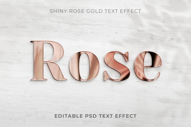 Efecto de texto 3D PSD, plantilla de alta calidad de oro rosa brillante