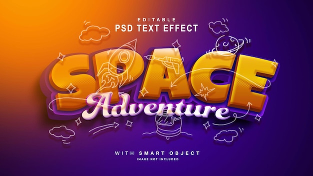 PSD gratuito efecto de texto de aventura espacial con doodle