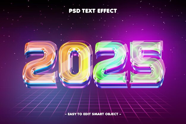 Efecto de texto de color brillante feliz año nuevo 2025