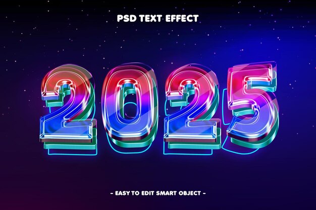 Efecto de texto de color brillante feliz año nuevo 2025