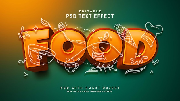 PSD gratuito efecto de texto de comida con handrawn doodle