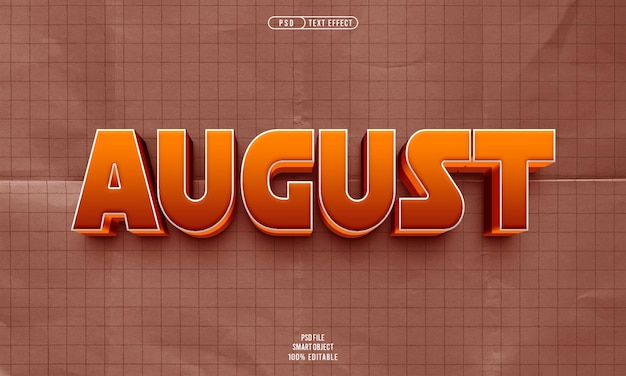 Efecto de texto editable 3D de agosto.