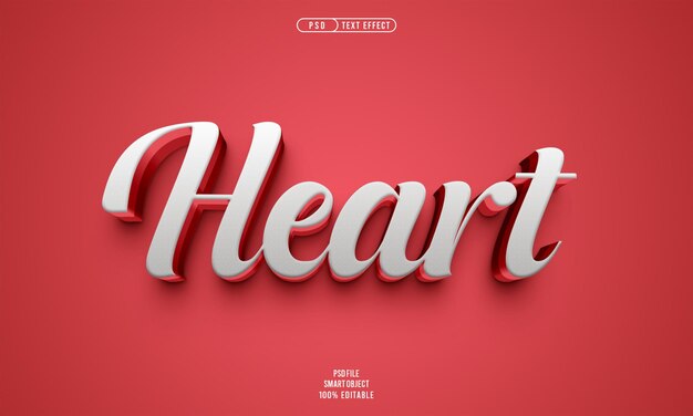 Efecto de texto editable en 3D para el corazón