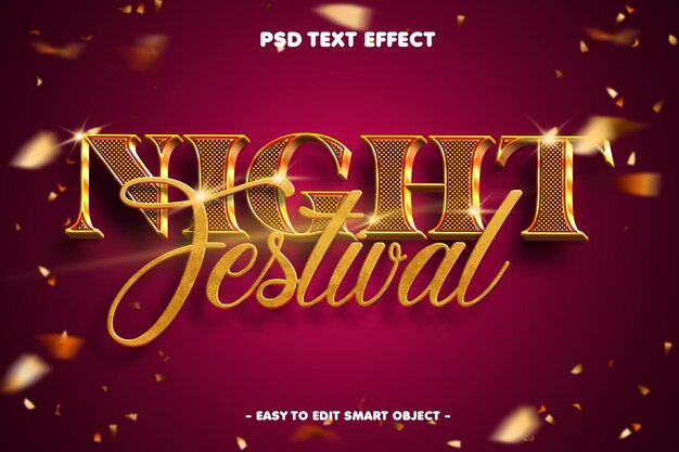 Efecto de texto editable en 3D para el Festival de la Noche