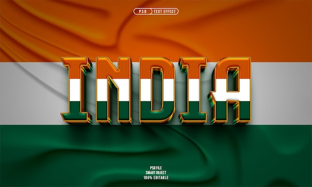 Efecto de texto editable 3d de india