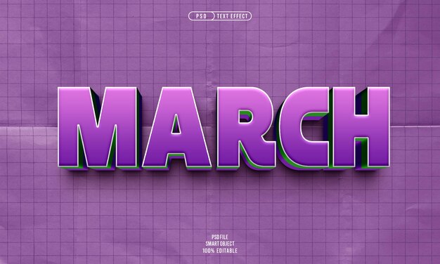 Efecto de texto editable en 3D de marzo
