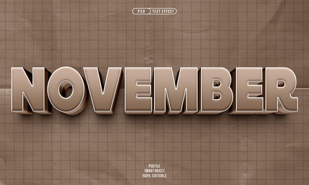 Efecto de texto editable en 3D de noviembre