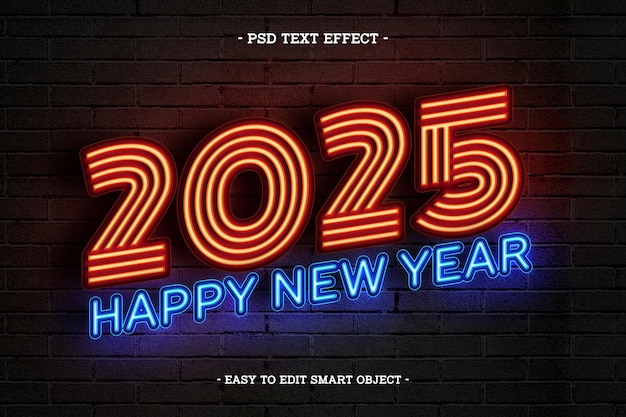 Efecto de texto editable para el año nuevo 2025 de estilo neón