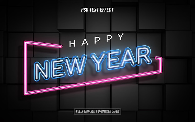 Efecto de texto editable para el Año Nuevo de estilo neón