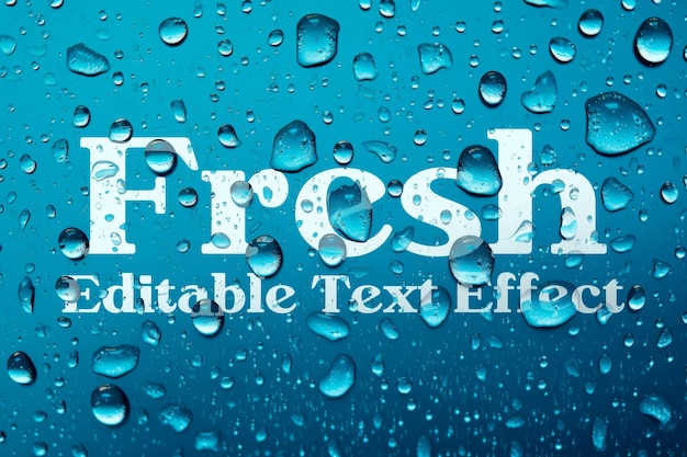Efecto de texto editable cubierto con gotas de agua