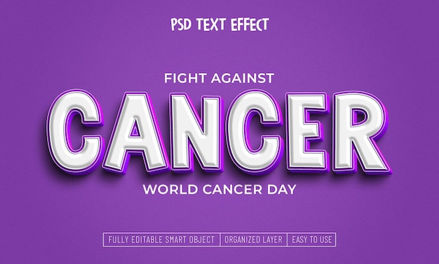 Efecto de texto editable del día mundial contra el cáncer.