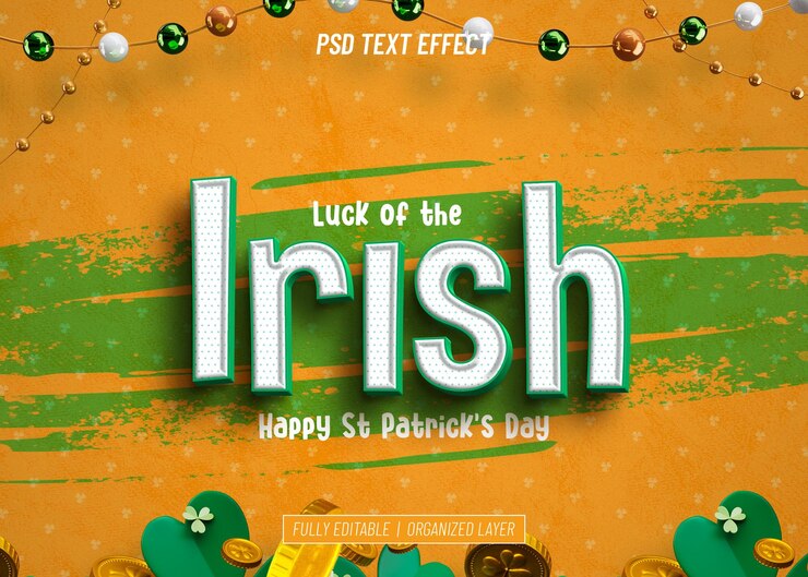 PSD gratuito efecto de texto editable del día de san patricio