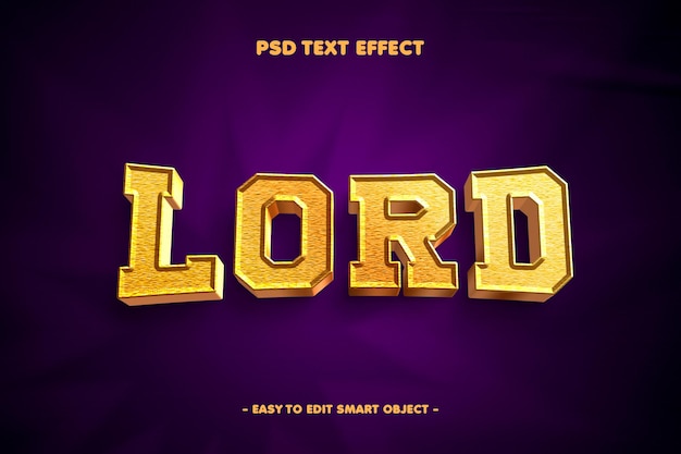 Efecto de texto editable de estilo dorado de Lord