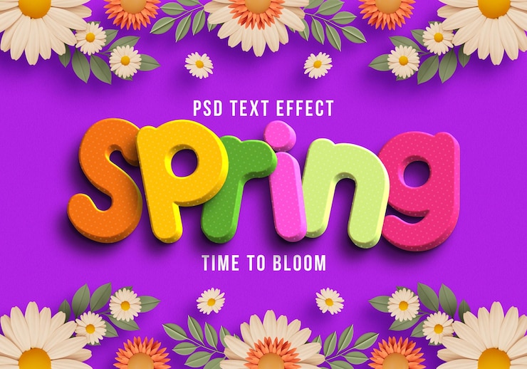 Efecto de texto editable floral de primavera