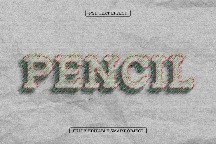 PSD gratuito efecto de texto editable con lápiz de arte
